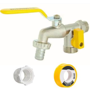 Imagem de Torneira Com Duas Saídas + Bucha De Redução + Veda Rosca