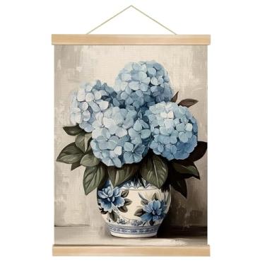 Imagem de You found a duck Impressão em tela de hortênsia azul, 35 x 45 cm, cabide magnético de madeira, moldura de madeira natural (HD015)