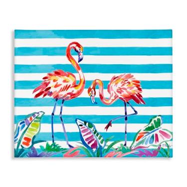 Imagem de Stupell Industries Design de arte de parede em tela de flamingos em listras pincelada por Paul Brent, 40,6 x 50,8 cm