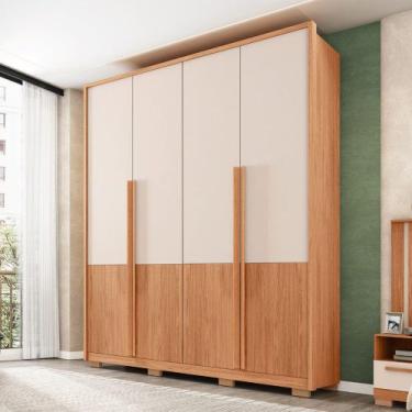 Imagem de Guarda Roupa Solteiro Space com 4 Portas de Bater 3 Gavetas MDF Freijo