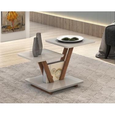 Imagem de Mesa De Centro Laguna 2 Andares Acabamento Pintura UV Base Em Madeira Maciça Dupla Funcionalidade Material Resistente