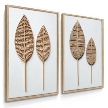 Imagem de Quadro Decorativo Dupla De Parede Folhagem Palha Trançada Para Sala 70