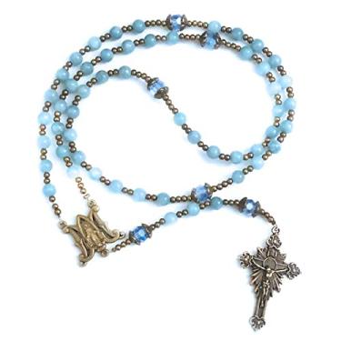 Imagem de Rosário Católico para Mulheres e Rosário de Pedra de Jade Aquamarine Our Lady of Grace Conjunto - Rosário e Pulseira Milagrosa de Medalha - Rosário Católico - Rosários Católicos Para Mulher - Presentes Católicos para Mulheres - Rosário Regalos Para Mulher, Pedra, Ametista