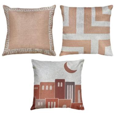 Imagem de Kit 3 Almofadas Linho Vila Árabe Palma Rosê Decorativa 45x45 - M3 Deco