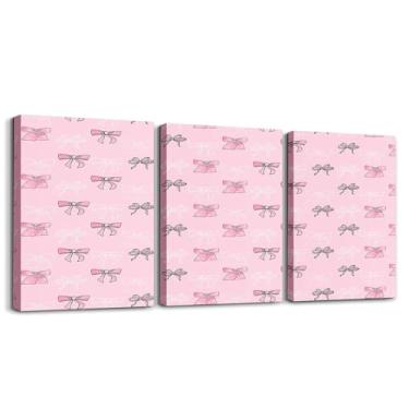 Imagem de jejeloiu Arte de parede em tela infantil com laço para sala de estar, quarto, laço rosa, decoração de parede para banheiro, laço colorido, meninos, meninas, arte, pôsteres, pintura de gravata