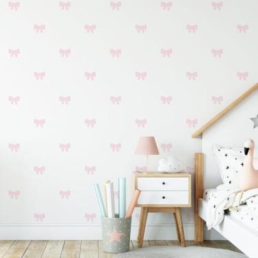Imagem de Adesivo de Parede de Laços Rosa Bebê Clarinho 60un Cobre 4 - Quartinho