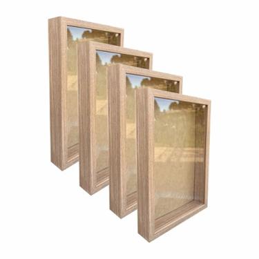Imagem de Kit 4 Molduras Caixa Alta Revestida Com Vidro Expositora Bordados Quadros Quilling Scrapbook - 10x10-1,5X4,5 Cor:Maple
