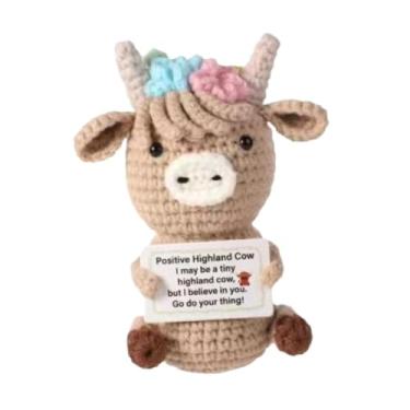 Imagem de Generic Mini brinquedo de crochê engraçado positivo de vaca Terras Altas em lã macia para inauguração de casa, mulheres, homens, meninas, meninos