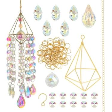 Imagem de SOFPLATE Kit de apanhadores de sol faça você mesmo, 220 peças, kit de fabricação de apanhadores de sol, colorido, cristal, sino de vento, prisma, artesanato, com corrente de gancho, arco-íris