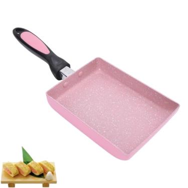Imagem de Frigideira Tamagoyaki rosa, frigideira de omelete japonesa, retangular, antiaderente, com alça para pendurar no café da manhã, bife, ovo, panqueca