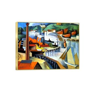 Imagem de BMZFYBS Impressão em tela pintura famosa arte de parede imagem entrando na bacia do rio pôster moldura dourada para sala de estar banheiro decoração de casa 80 x 105 cm 31 x 41 pol