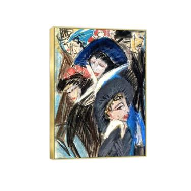 Imagem de Impressão em tela pintura famosa imagem de parede - Mulheres na rua - Pôster com moldura dourada para sala de estar banheiro decoração de casa 70 x 100 cm 27 x 39 pol