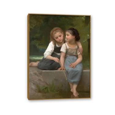 Imagem de SDYJ6GSW Retrato vintage clássico de arte a óleo pelo artista William Bouguereau pôster tela famosa pintura arte de parede quadros decoração de casa 42 x 30 cm (43.2x30.5 cm) moldura pronta para