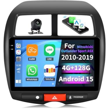 Imagem de [4G + 128G] Rádio automotivo para Mitsubishi Outlander Sport ASX 2010-2019 com carro sem fio CarPlay Android Auto, tela sensível ao toque de 10,1 polegadas, estéreo para carro Android 15 com link