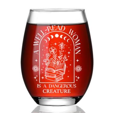 Imagem de A Well-Read Women is a Dangeraous Creature, presentes de taça de vinho para mulheres, amigas, amantes de livros presentes para leitores, bibliotecários, leitor ávido, acessórios de leitura, presente
