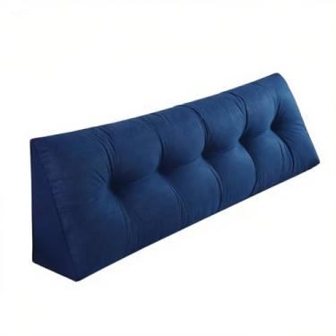 Imagem de Travesseiro de cama queen triangular para cabeceira, almofadas de leitura triangulares para sentar na cama, almofada de cabeceira de cunha para adultos, azul