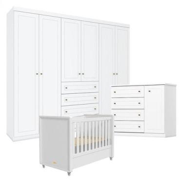 Imagem de Quarto Infantil Americano 6 Portas com Berço Tutto New Branco Fosco - 