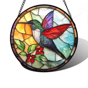 Imagem de DASTOLL Pendurado em vitrais, presentes de beija-flor, apanhadores de sol, painel de vidro de diamante, pendurar pássaros para decoração de aniversário para mulheres, homens, esposa, tia e mãe, 24 x