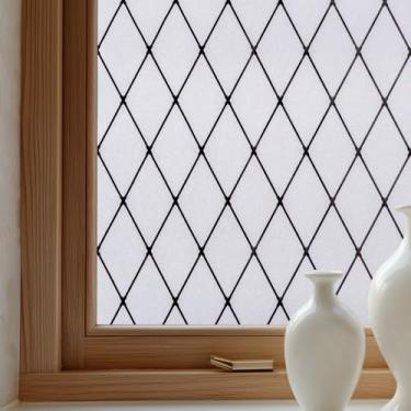 Imagem de OHTMERU Película de privacidade para janela decorativa para porta da frente, adesivo de vitral de aderência estática de banheiro, opaco, controle de calor, bloqueio UV, não adesivo para casa, grade