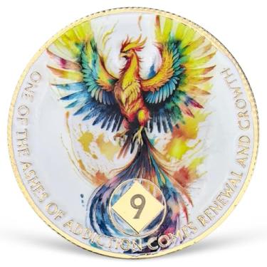 Imagem de Medalhão colorido de 9 anos NA Medalhão NA AA Moeda de Sobriedade com Serenity Prayer NA Recovery Chip Comemorando Vida Limpa e Sóbria 1-20 Anos Narcóticos Presentes Anônimos para Homens e Mulheres