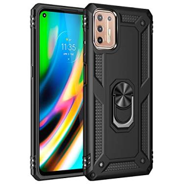 Imagem de SORAKA Capa para Motorola Moto G9 Plus com suporte de anel, capa protetora para Motorola Moto G9 Plus, capa traseira de policarbonato rígido com placa de metal para suporte magnético de telefone e