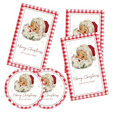 Imagem de Conjunto de adesivos de Feliz Natal, lindos adesivos de Natal de Papai Noel para envelopes, sacolas de presente, 20 etiquetas redondas e 20 retangulares, suprimentos e lembrancinhas de festa de Natal