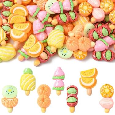 Imagem de Ipotkitt 70 peças, 7 estilos, opaca, fruta, tanghulu, forma de resina, cabochão fofo, laranja, morango, abacaxi, plano, berloques para joias, brincos, chaveiros, capa de telefone para decoração