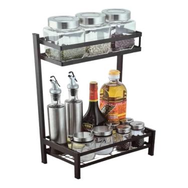 Imagem de Organizador Multiuso de Metal 2 Andares – Prateleira de Armazenamento para Cozinha, Temperos, Utensílios e Banheiro – Preto - MJ BRANDS
