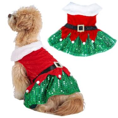 Imagem de Kirei Sui Vestido de festa tutu para cachorros pequenos e gatos, feliz ano novo, Feliz Natal, Páscoa, vestido de festa, verde elfo, M
