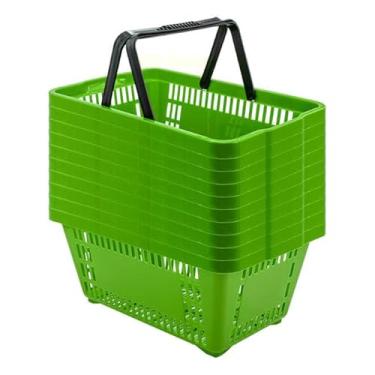 Imagem de 10 Cesta De Compra 16l Verde citrico Reforçada Supermercado Loja (Verde Citrico)