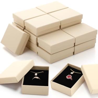 Imagem de Sasylvia 36 peças de caixas de presente de papelão embalagem colar anel brinco caixa de armazenamento com almofada 9 x 7 x 3 cm (bege amarelo)