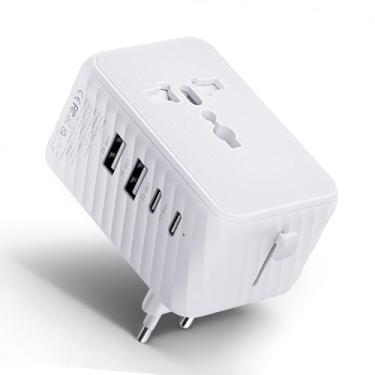 Imagem de LBSC Adaptador universal de viagem – Conversor de tomada de energia mundial para EUA, Reino Unido, UE, AU com portas tipo C e USB-A - Adaptador de tomada de viagem europeu, adaptador de alimentação