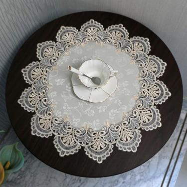 Imagem de Toalha de mesa de cabeceira redonda capa de mesa de renda macramê toalha de mesa clássica jacquard pequena toalha de mesa de linho toalha de mesa para cômoda cachecol para casamento, férias, festa