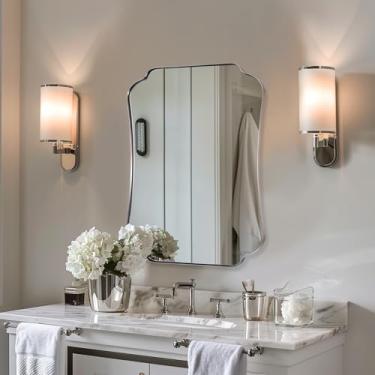 Imagem de ANDY STAR Espelho de níquel escovado de 61 x 81 cm, espelho de parede de banheiro recortado com moldura de metal para penteadeira, design vintage ideal para entrada, sala de estar e decoração de