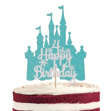 Imagem de Snowflake Castle Happy 4th Birthday Cake Topper, Winter Princess Themed 4 Years Old Bday Cake Decorations, Winter Wonderland 4th Birthday Party Decorations Silver Blue Glitter (4)