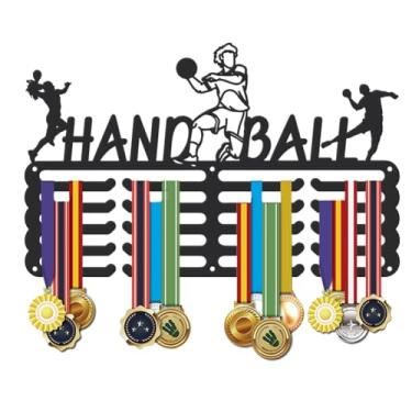 Imagem de SUPERDANT Suporte de medalha de handebol de metal para exibição de medalhas de handebol, suporte de fita para prêmios, suporte de parede, 5 linhas para competição de atletas escolares de clubes