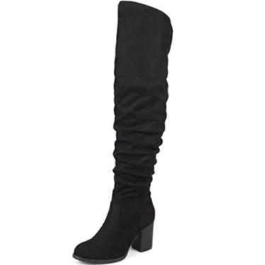 Imagem de Journee Collection Women's Regular and Wide Calf Vegan Leather Ruched Kaison Zipper Over The Knee Block Heel Boots, 9 Wide, Black (Wide Calf)