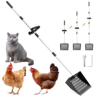Imagem de Pá para cocô de galinha e ancinho 2 em 1, cabeça de pá de malha de arame resistente de 25,5 cm, uso multifuncional com colher de areia de galinha com alça para limpeza de galinheiros e resíduos de