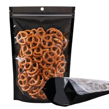 Imagem de Pacote com 100 sacos Mylar à prova de cheiro, bolsas de alumínio resseláveis com janela transparente e orifício para pendurar, sacos seláveis por calor de armazenamento de alimentos reutilizáveis com