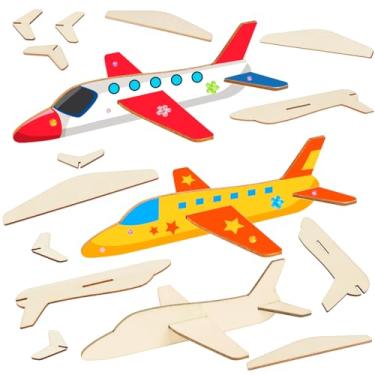 Imagem de Fennoral Pacote com 12 Aviões de Madeira para Crianças - Kit de Artesanato de Avião 3D DIY para Meninos e Meninas - Sem Tinta Inclusa