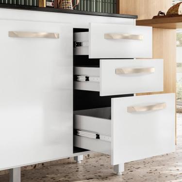 Imagem de Balcão Cozinha Com Tampo Para Pia 1,20m 2 Portas 3 Gavetas Branco