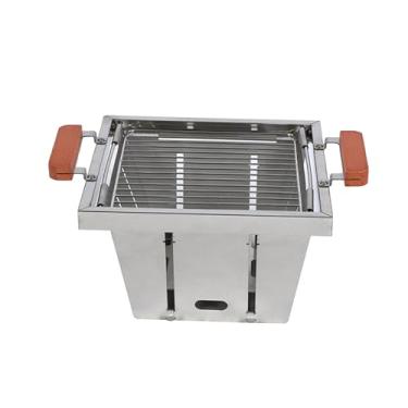 Imagem de Fenteer Grelha dobrável a carvão para acampamento, grelha de metal prática para churrasco ao ar livre, rede para grelhar para piqueniques à do lago e, Prata