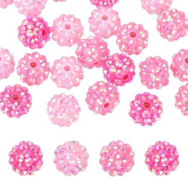Imagem de PATIKIL Contas de strass de resina de 12 mm para caneta com contas, pacote com 30 bolas de discoteca brilhantes em pedaços redondos de chiclete para chaveiros com contas, rosa claro/rosa escuro