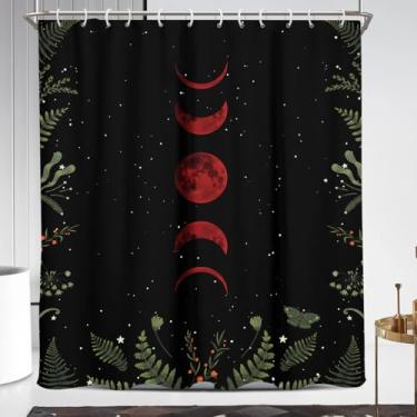 Imagem de Coxila Cortina de chuveiro lua vermelha longa preta gótica gótica bruxa assustadora escura temperamental galáxia espacial estrela celestial iluminada pela lua peculiar anime fantasia banheiro 182 x