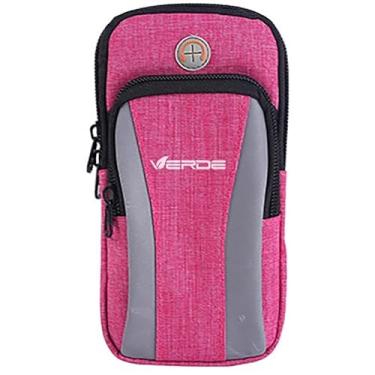 Imagem de Braçadeira Esportiva para Celular até 6.5" - Bolsa de Braço Ajustável, Antissuor e com Porta Fones para Corrida e Academia (Pink Cinza BB-04)