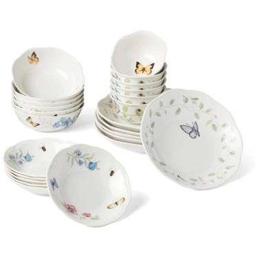 Imagem de Conjunto de Tigelas, Tema de Borboletas com 24 Peças, Material de Porcelana e Formato Redondo, Lenox 895704, Branco Colorido