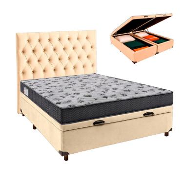 Imagem de Cama Box Baú Casal Kit Colchão Espuma D33 Iso100 Veludo Com Cabeceira Ortobom Nature