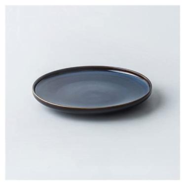 Imagem de Prato de serviço pratos de jantar de cerâmica pratos redondos de porcelana para salada de bife de macarrão. Pratos de servir de restaurante para jantar em família (25 cm, preto) pratos (cor: C