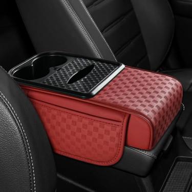Imagem de Hovom Almofada de apoio de braço para console central de carro, capa de descanso de braço de couro para carros, almofada de apoio de braço multifuncional com bolso, caixa de lenços e suporte de copo