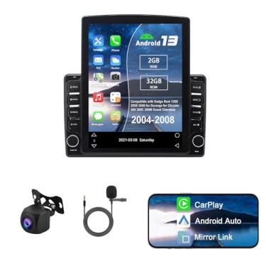 Imagem de Slakerbe Rádio de carro Android 14 compatível com Dodge Ram 1500 2500 3500 para Durango para Chrysler 300 300C 300M Grand Cherokee 2004-2008, câmera de backup de microfone sem fio Carplay Android Auto